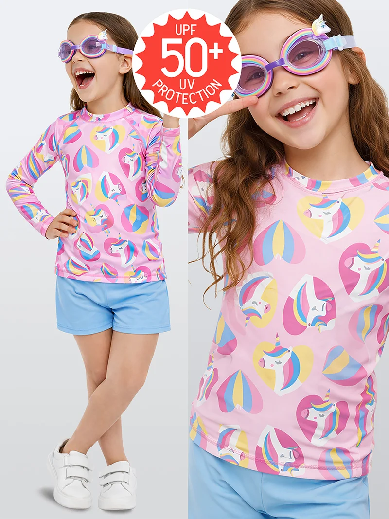Denokids Girls Sunsafe Top UV Protection-Pink Unicorn